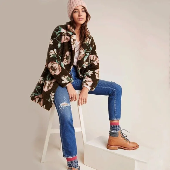 NWT Anthropologie Olivia Floral Teddy Coat Size S Small